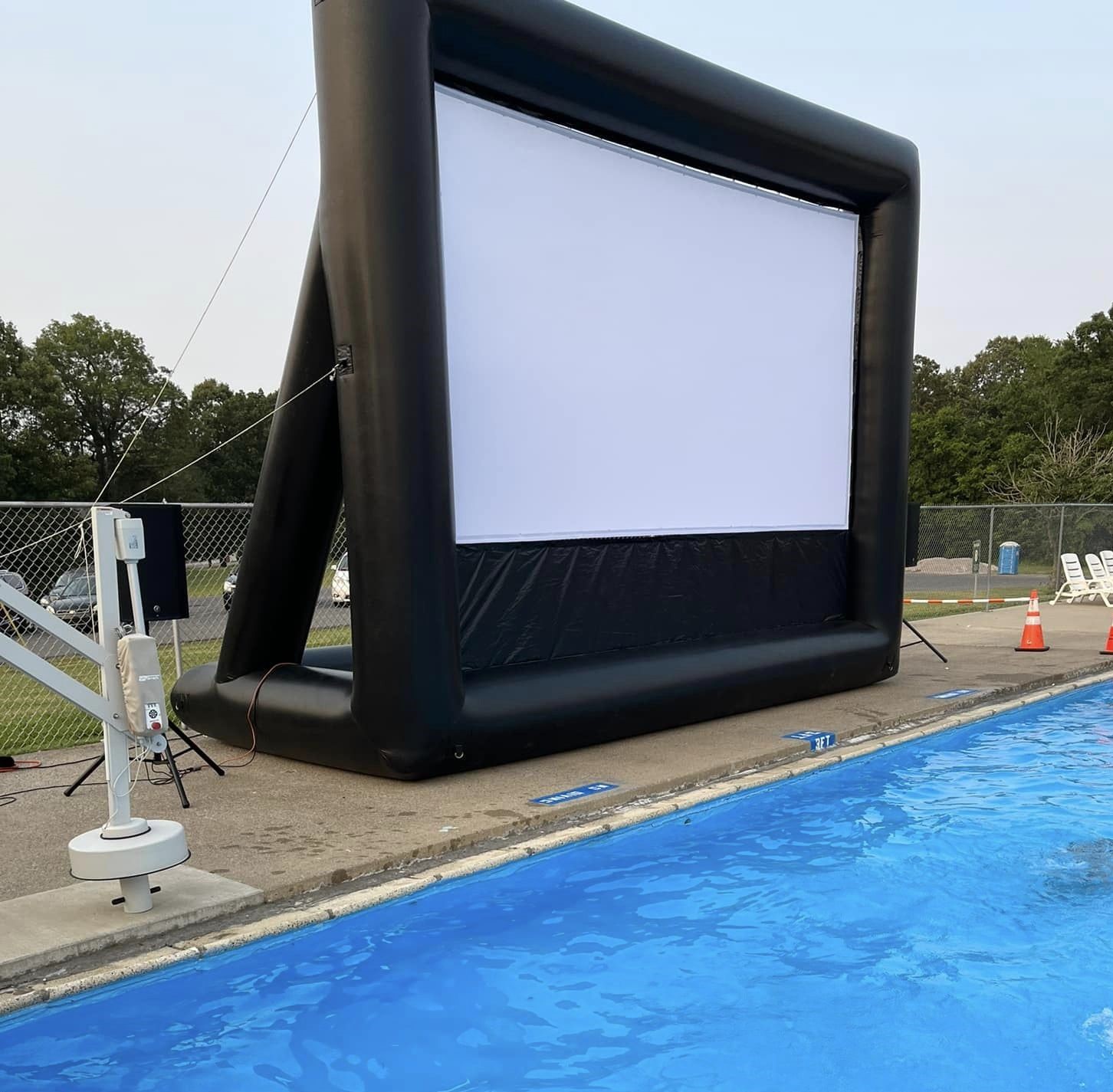 Movie theater screen at the pool